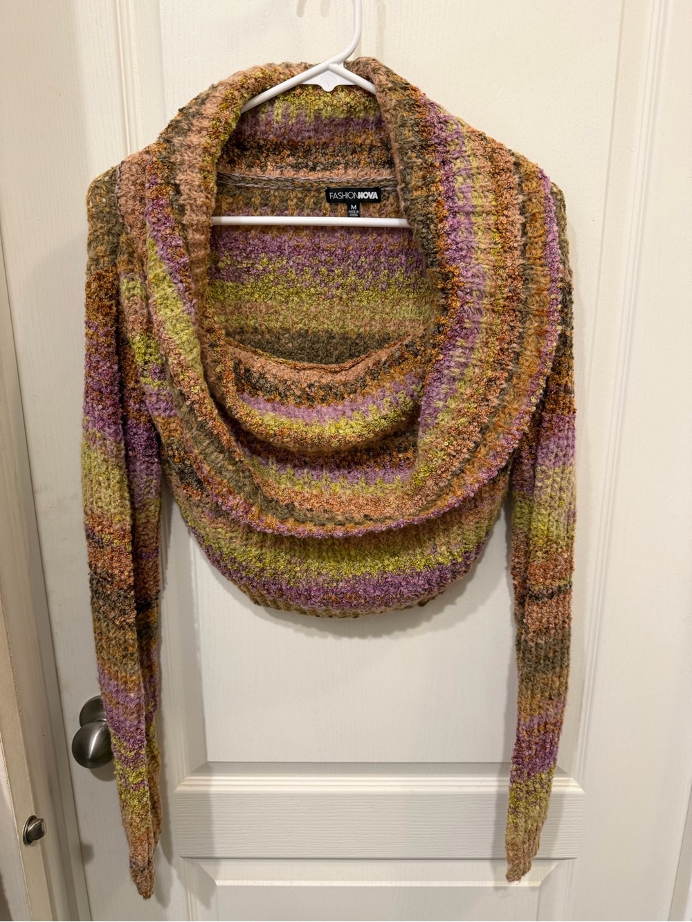 Fashion Nova Multicolor Striped Cowl Neck Sweater - Purple, Green, Brown